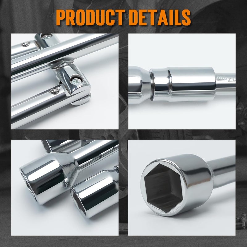 TONDA 4 Way Lug Wrench, Foldable Cross Tire Iron Lug Nut Wrench, Multi Size Chrome Plated Carbon Steel - Image 5